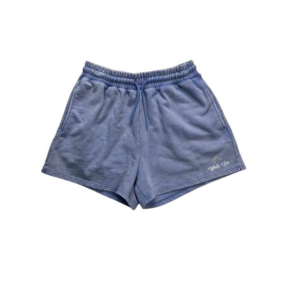 White Fox Sweat Shorts Womens L Blue Rainbow Logo Drawstring Loungewear Cozy